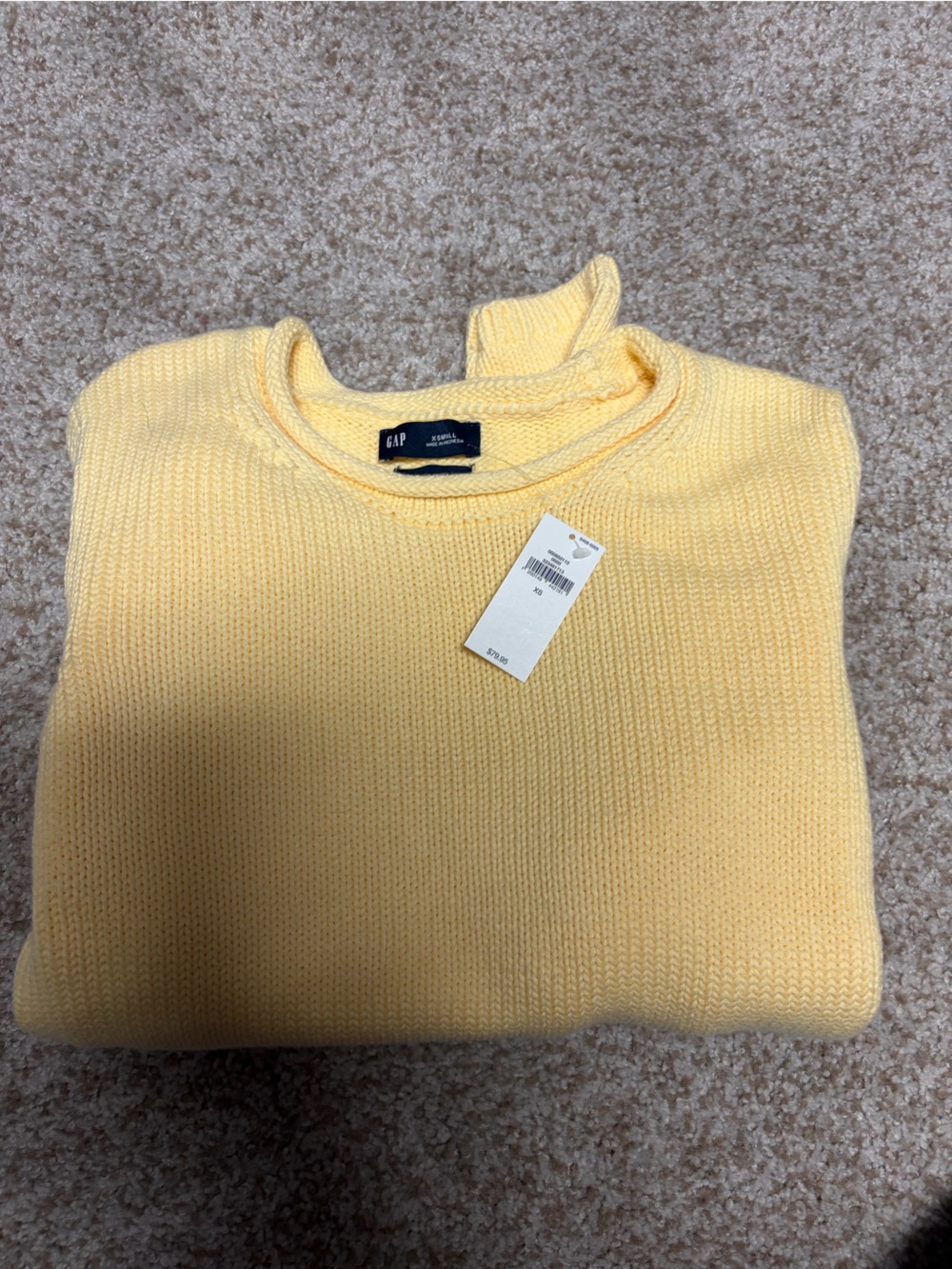 NWT GAP 100% Cotton Rollneck Butter Yellow Maize Crewneck Sweater Sz XS - Picture 9 of 12